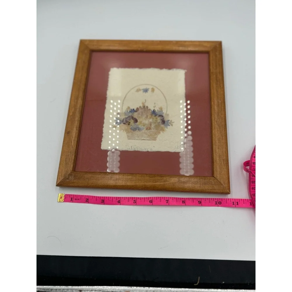 Vintage 1998 Signed Antonia Wildflowers Pressed Flower Art Oak Wood Frame 10.5